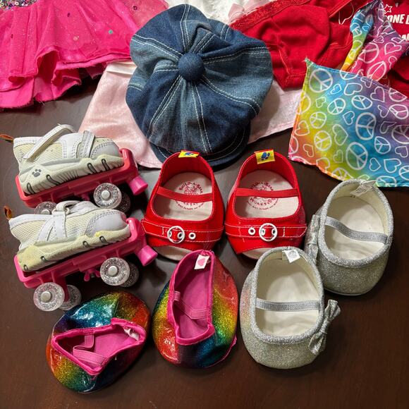 Build A Bear 20 Piece Mixed Clothes Shoes Dresses Skates Tops Shirts Pool Float - Picture 3 of 7